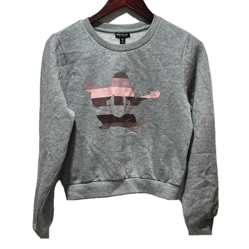 True Religion Gray Sweatshirt with Pink and Brown Graphic size S/P GUC..